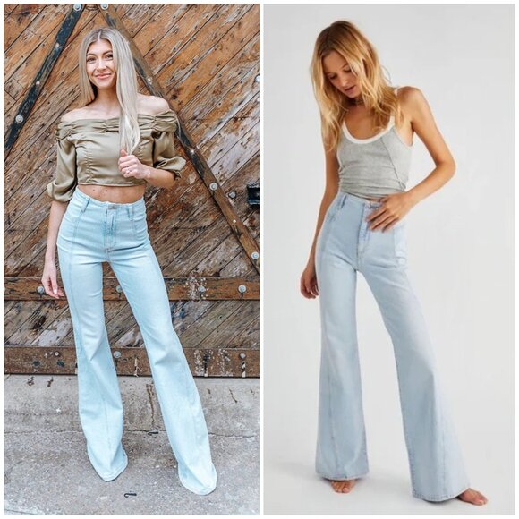 Free People Florence Flare Leg Jeans in Light Wash - Picture 1 of 16
